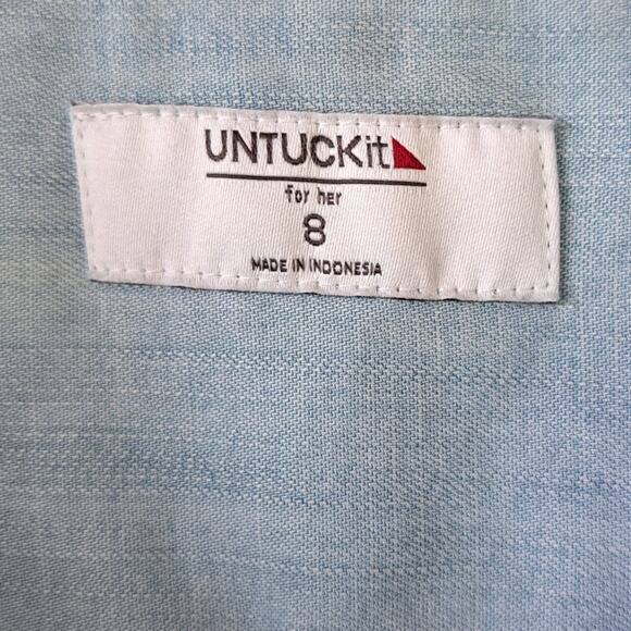 UNTUCKit Light Blue Chambray Perry Sleeveless Shirt Dress Size 8 Belted Casual - Picture 7 of 11